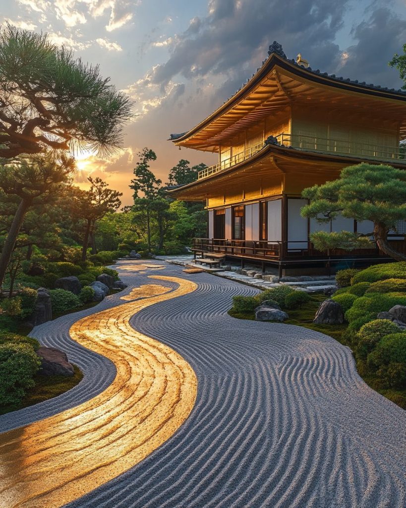 Japanese Golden Courtyard Houses and Zen Gardens AI Artwork 6