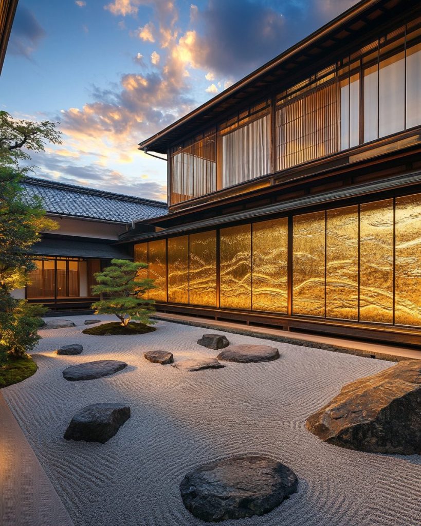 Japanese Golden Courtyard Houses and Zen Gardens AI Artwork 7