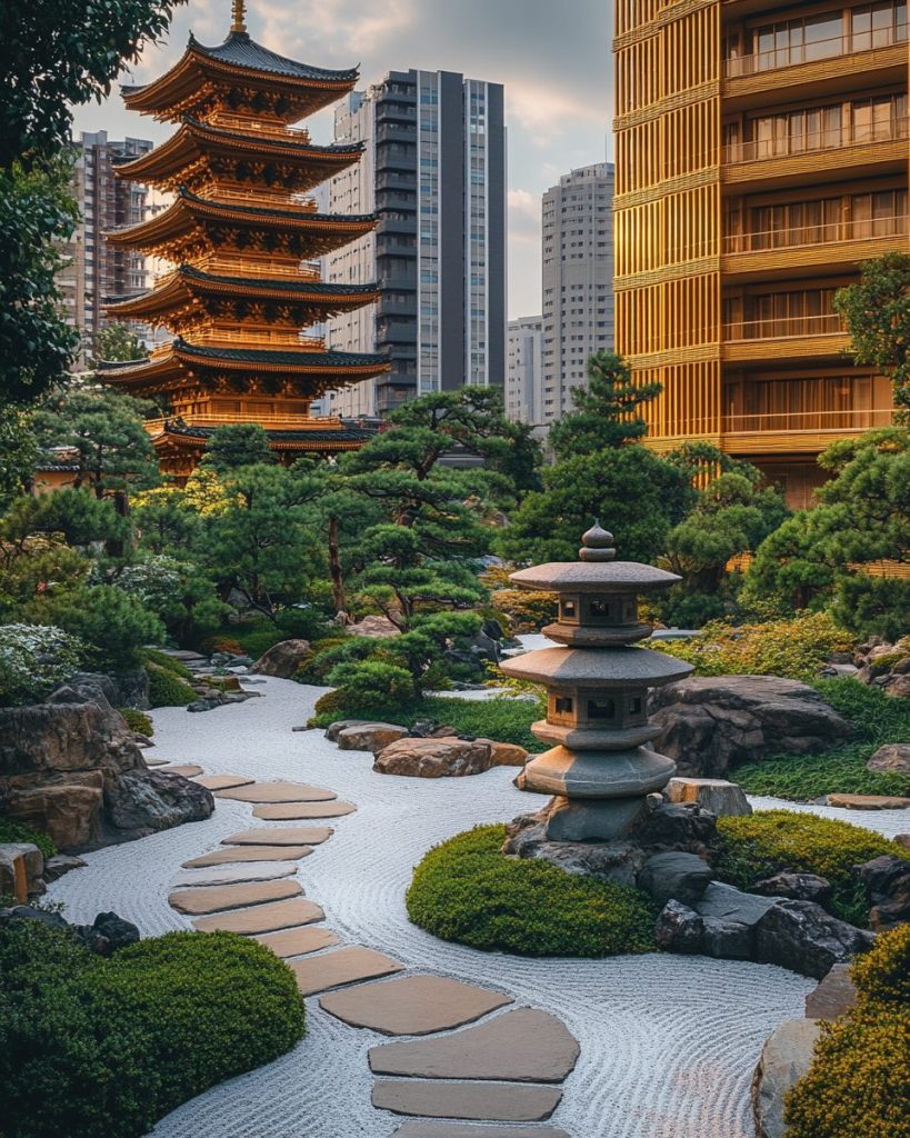 Japanese Golden Courtyard Houses and Zen Gardens AI Artwork 8