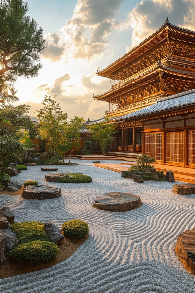 Japanese Golden Courtyard Houses and Zen Gardens AI Artwork 9