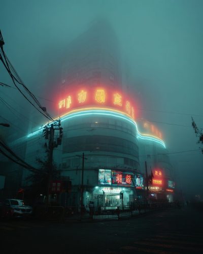 Retro Hong Kong Vibes Buildings with Neon Lights AI Artwork