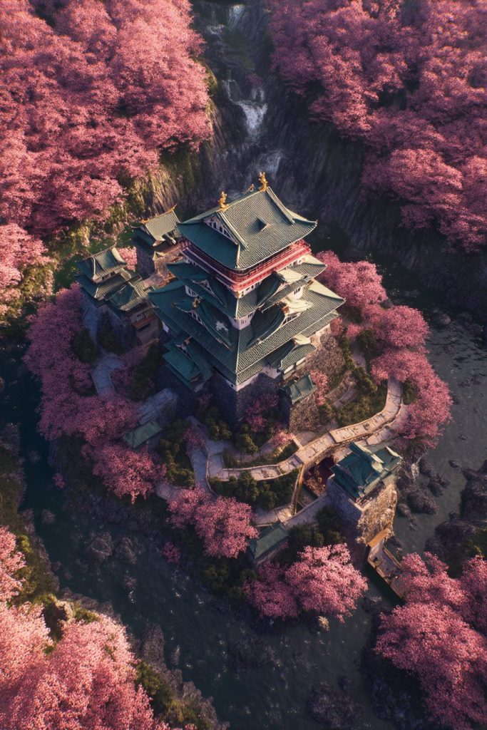 The Waterfront Japanese Castles AI Artwork 13