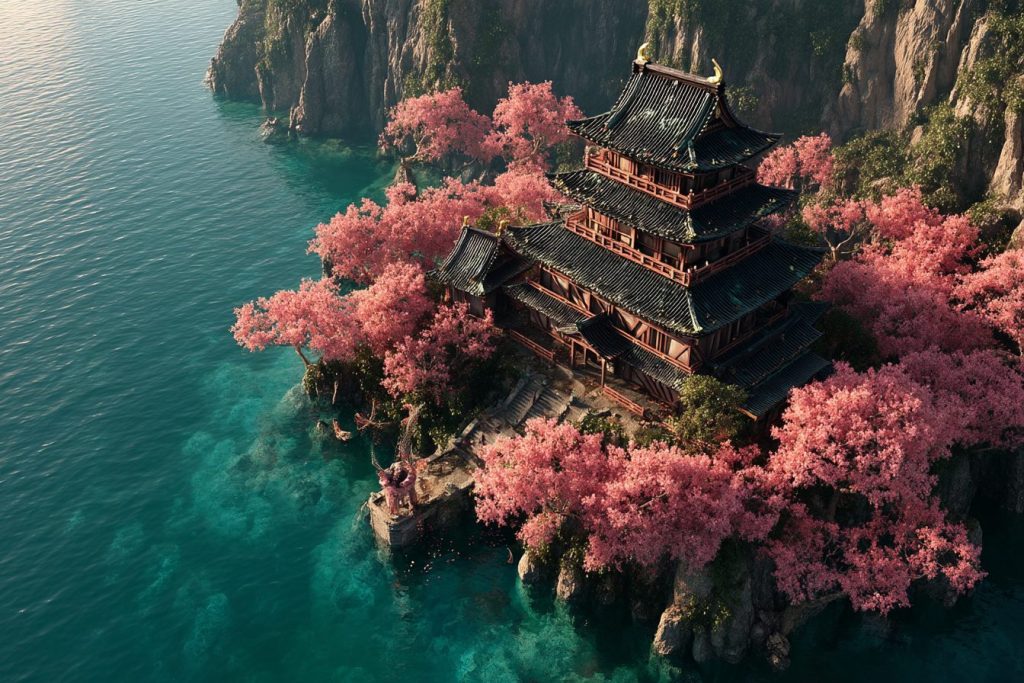 The Waterfront Japanese Castles AI Artwork 18