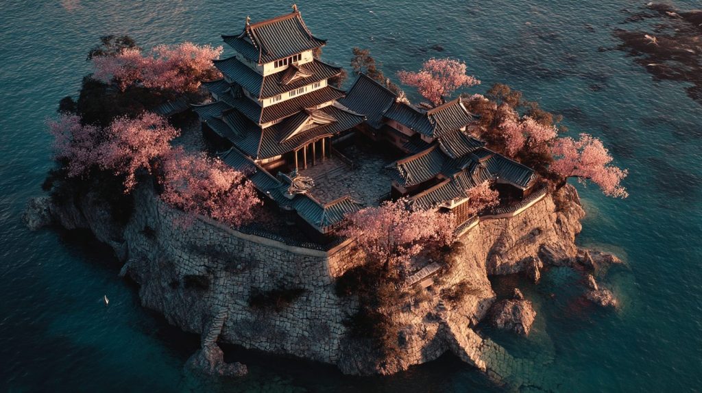 The Waterfront Japanese Castles AI Artwork 20