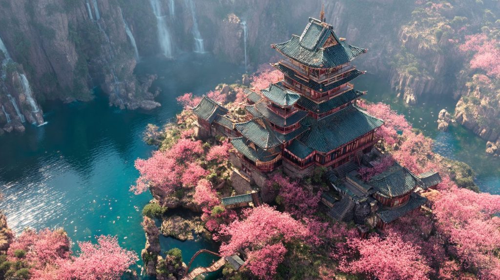 The Waterfront Japanese Castles AI Artwork 23