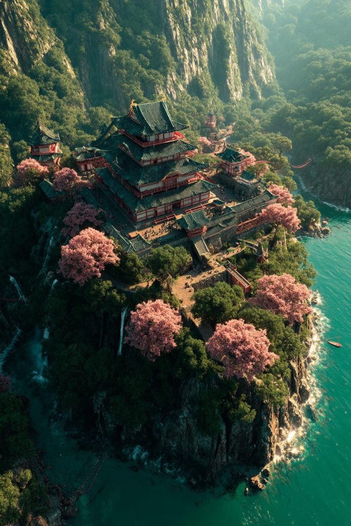 The Waterfront Japanese Castles AI Artwork 6