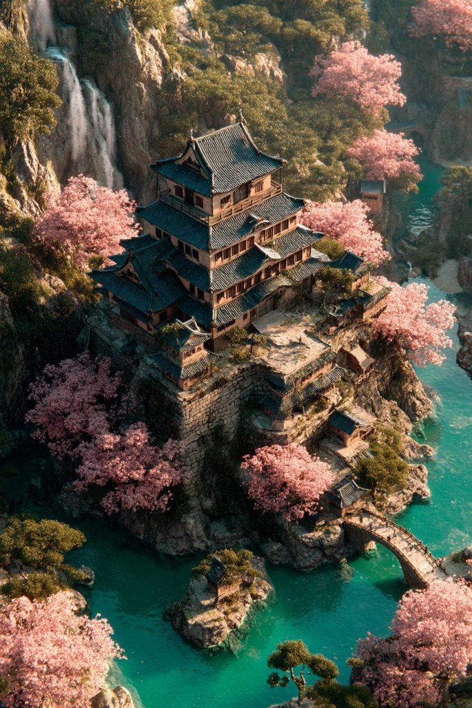 The Waterfront Japanese Castles AI Artwork 9