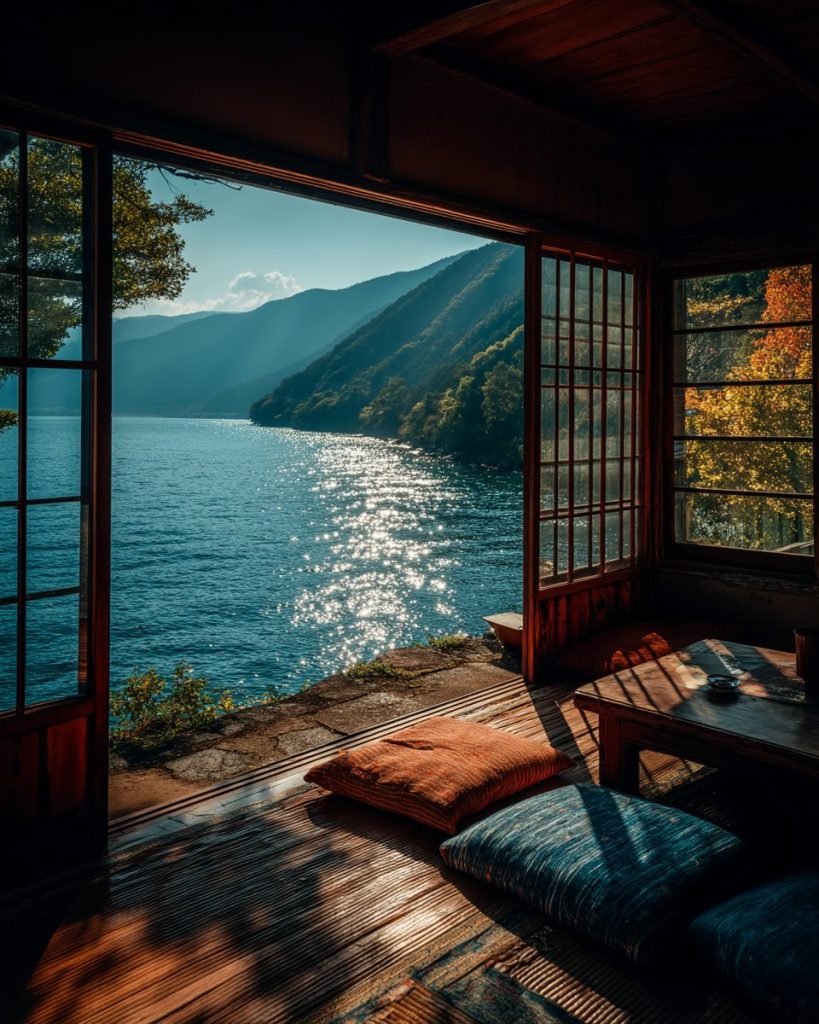 Traditional Japanese Houses with an Amazing Lake View AI Artwork 10
