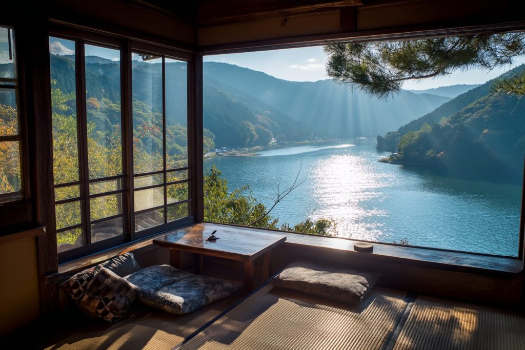 Traditional Japanese Houses with an Amazing Lake View AI Artwork 18