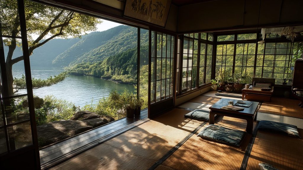 Traditional Japanese Houses with an Amazing Lake View AI Artwork 23