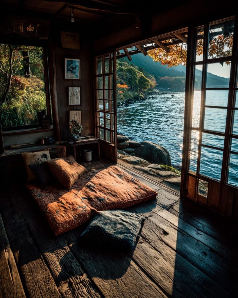 Traditional Japanese Houses with an Amazing Lake View AI Artwork 2