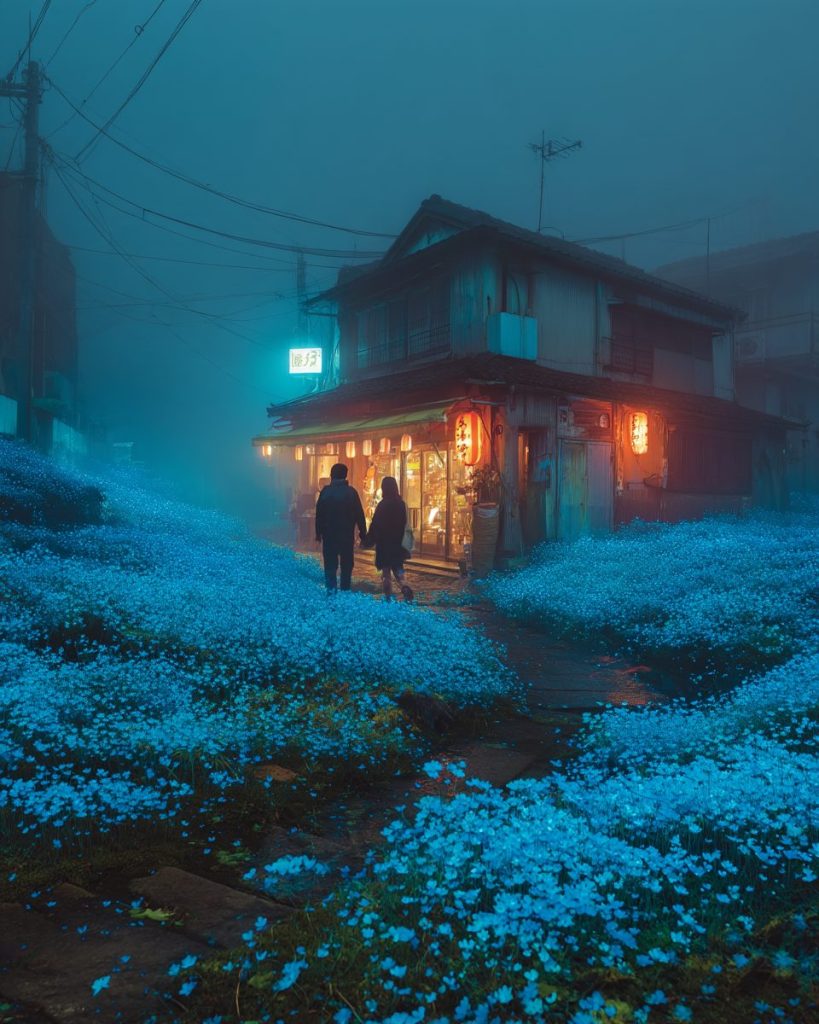 A Japanese Town covered with Flowers AI Artwork 2