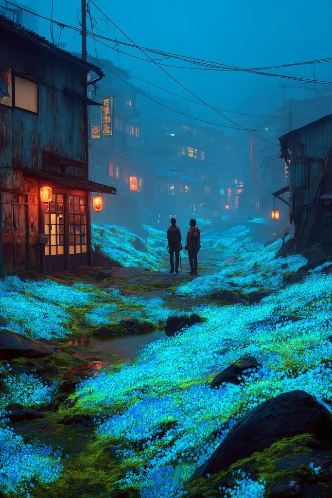 A Japanese Town covered with Flowers AI Artwork 7