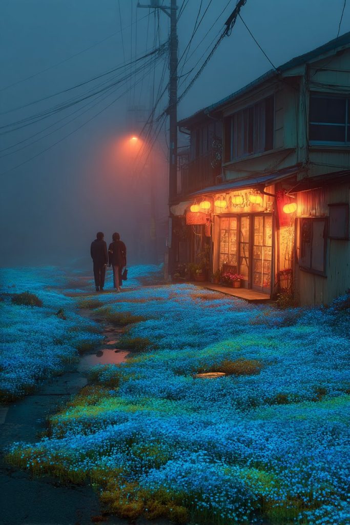 A Japanese Town covered with Flowers AI Artwork 8
