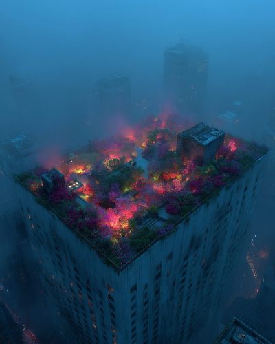 Aerial Views of Buildings Rooftop Gardens AI Artwork