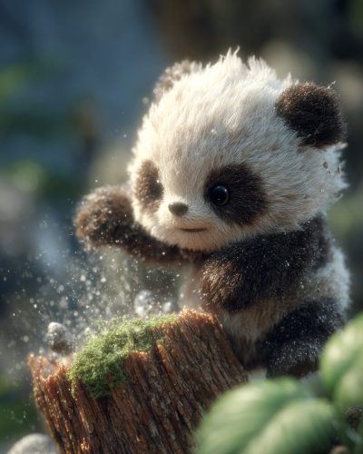Baby Panda Playing with Nature Animated AI Artwork Video