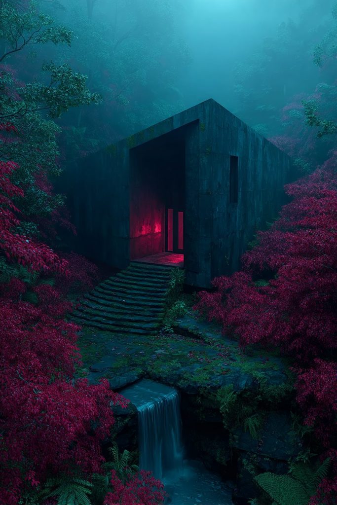 Brutalist Houses in Red Forests AI Artwork 10