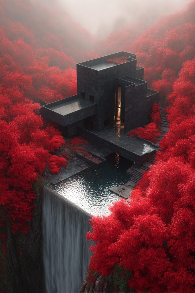 Brutalist Houses in Red Forests AI Artwork 12