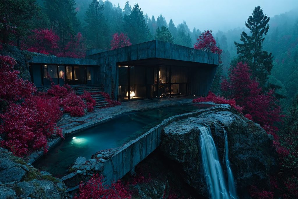 Brutalist Houses in Red Forests AI Artwork 14