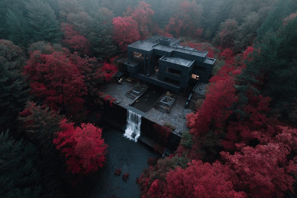 Brutalist Houses in Red Forests AI Artwork 16