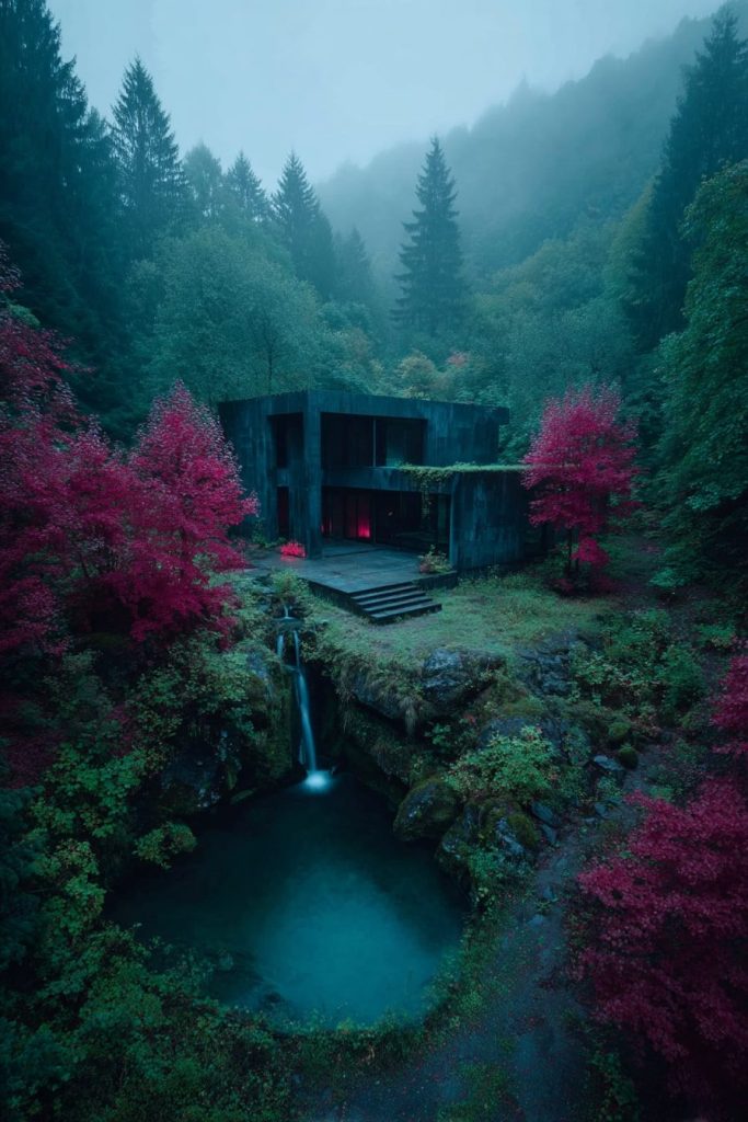 Brutalist Houses in Red Forests AI Artwork 6