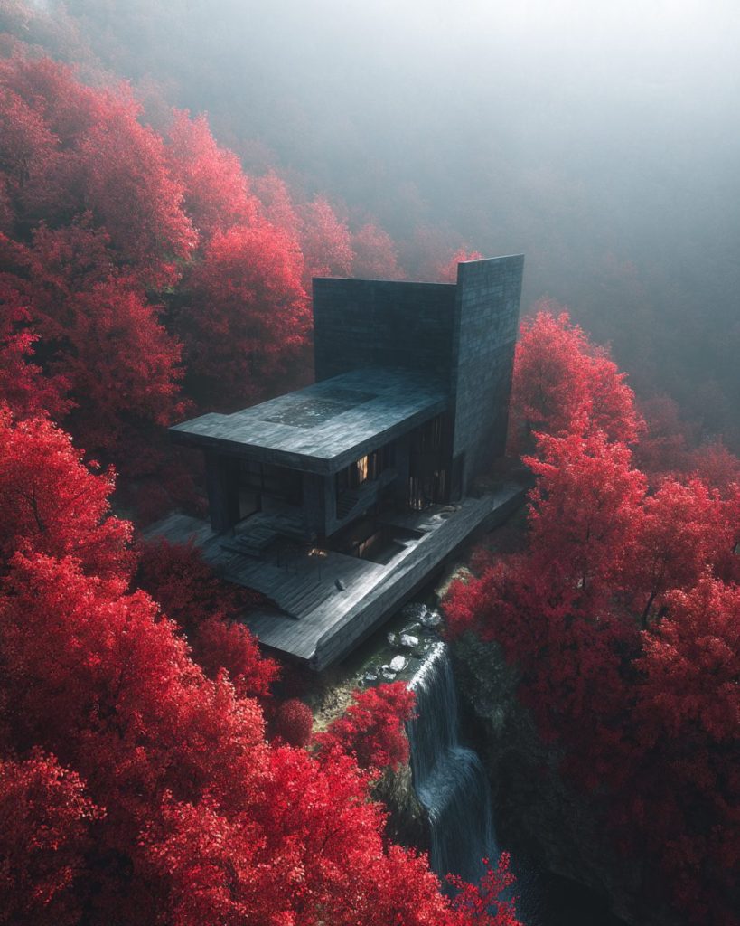 Brutalist Houses in Red Forests AI Artwork 7