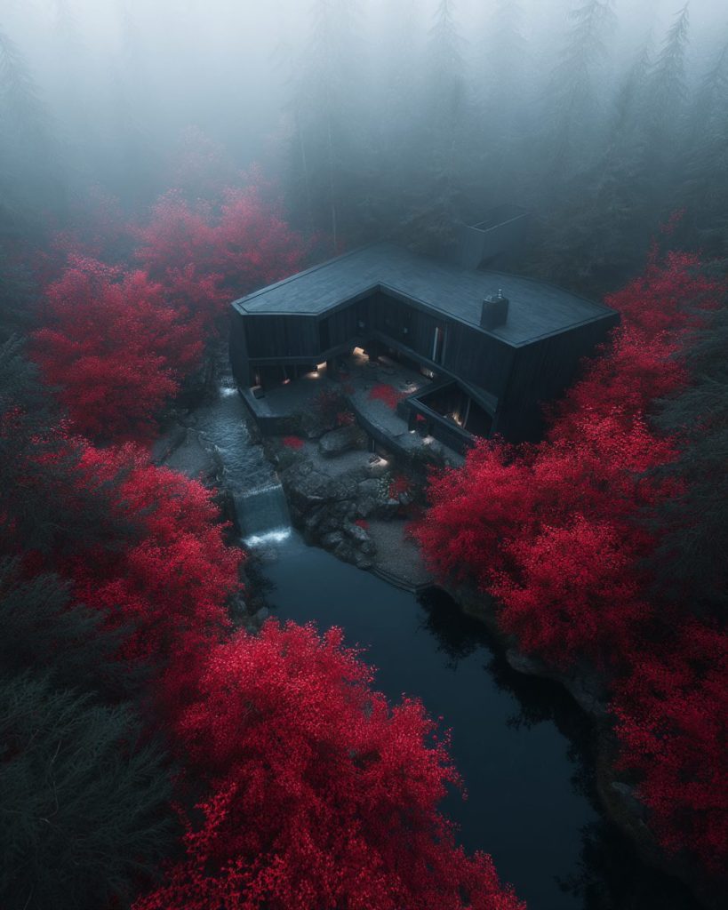 Brutalist Houses in Red Forests AI Artwork 9