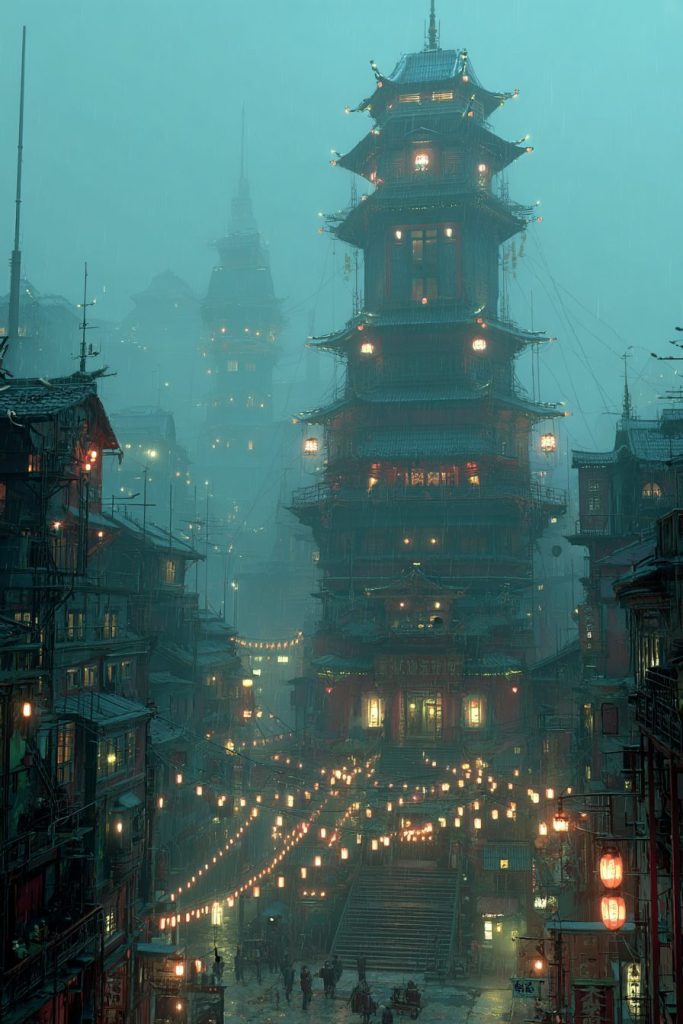 Chinese Temples with a Touch of Steampunk Vibes AI Artwork 6
