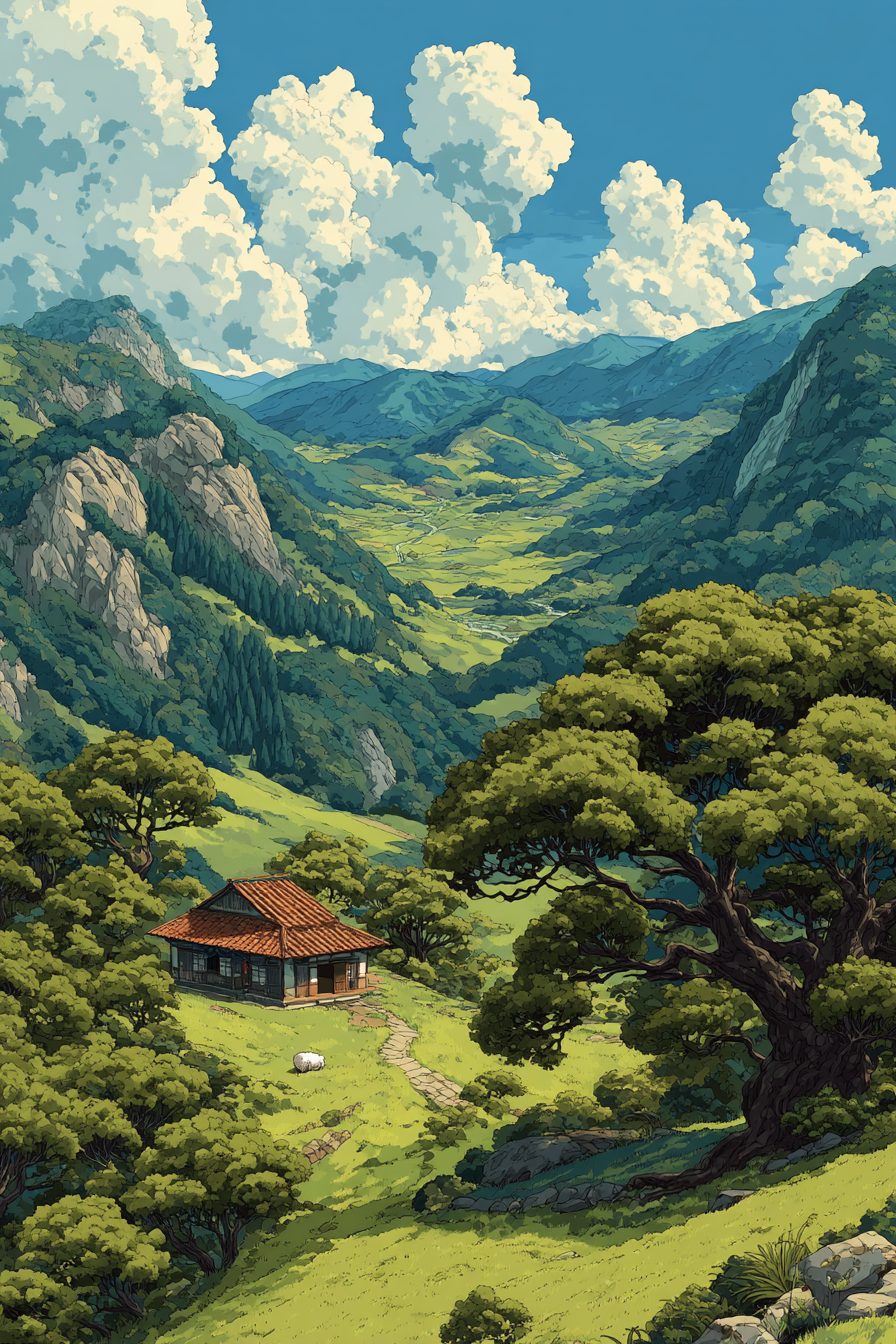 Houses on Beautiful Rural Japan Landscapes – Anime-Style