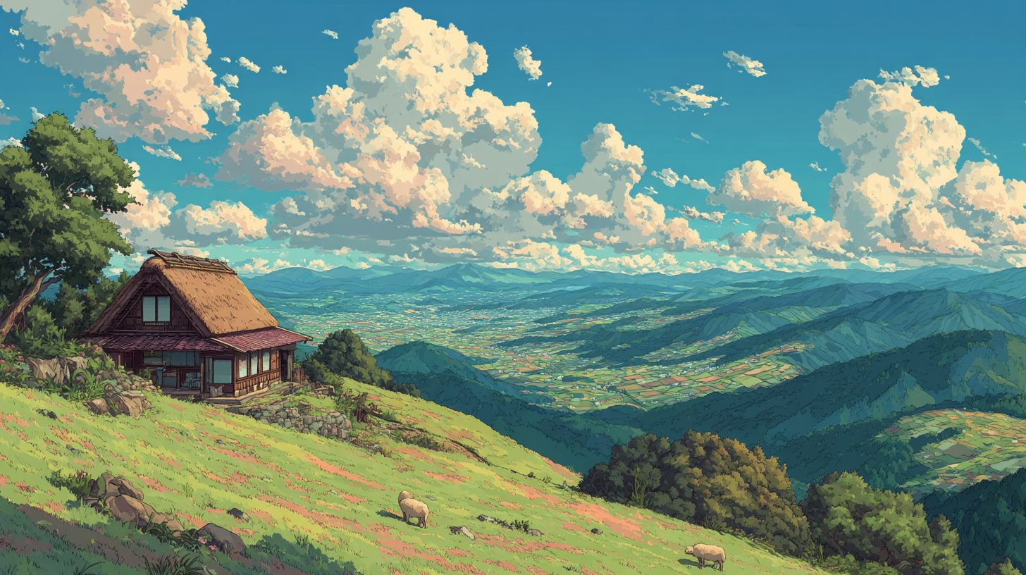 Houses on Beautiful Rural Japan Landscapes – Anime-Style
