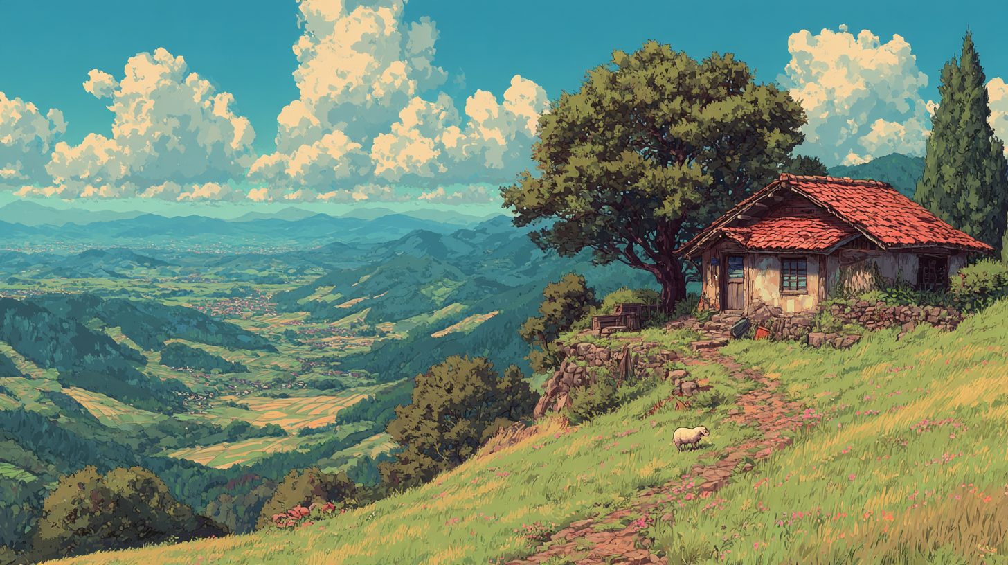 Houses on Beautiful Rural Japan Landscapes – Anime-Style