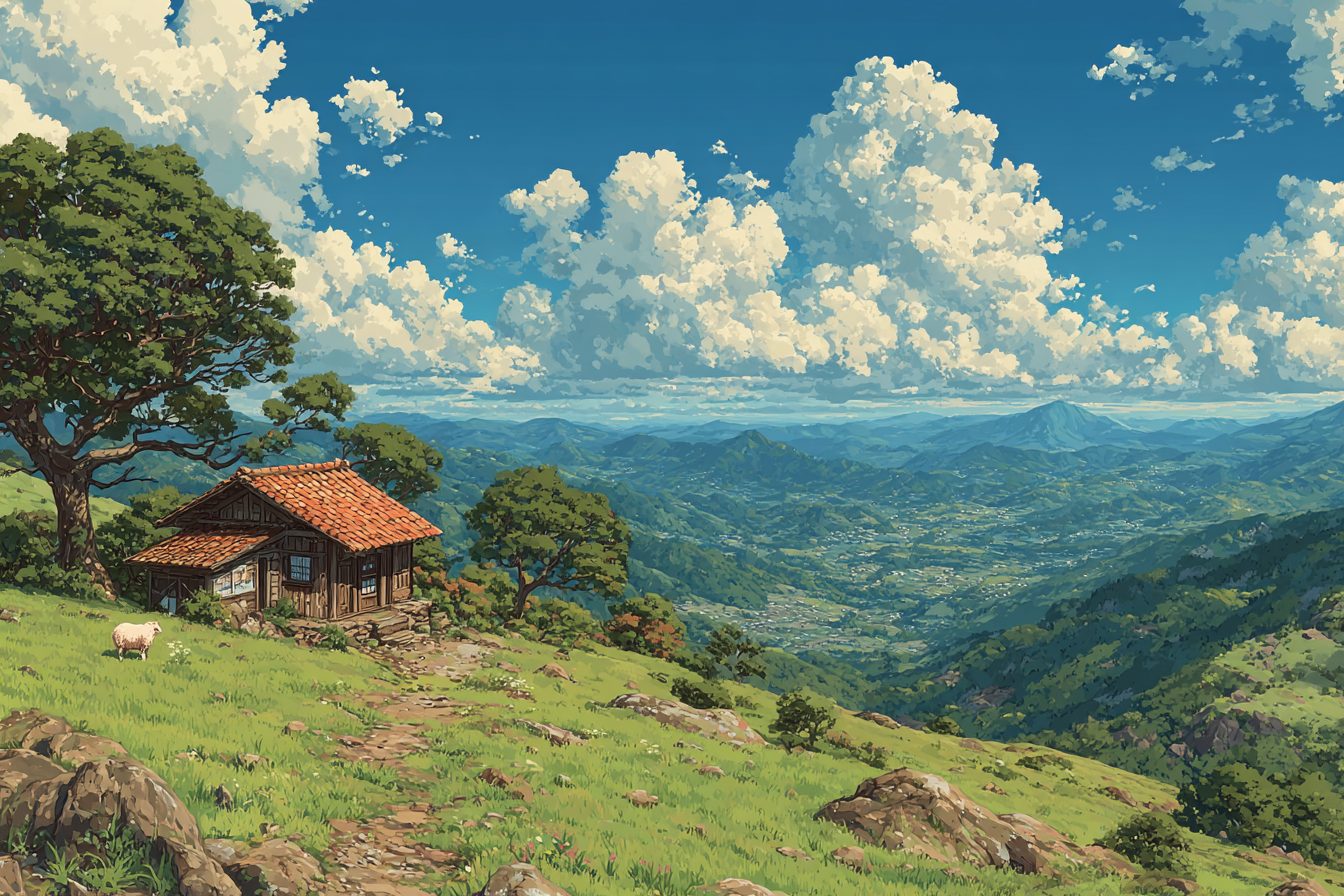Houses on Beautiful Rural Japan Landscapes – Anime-Style