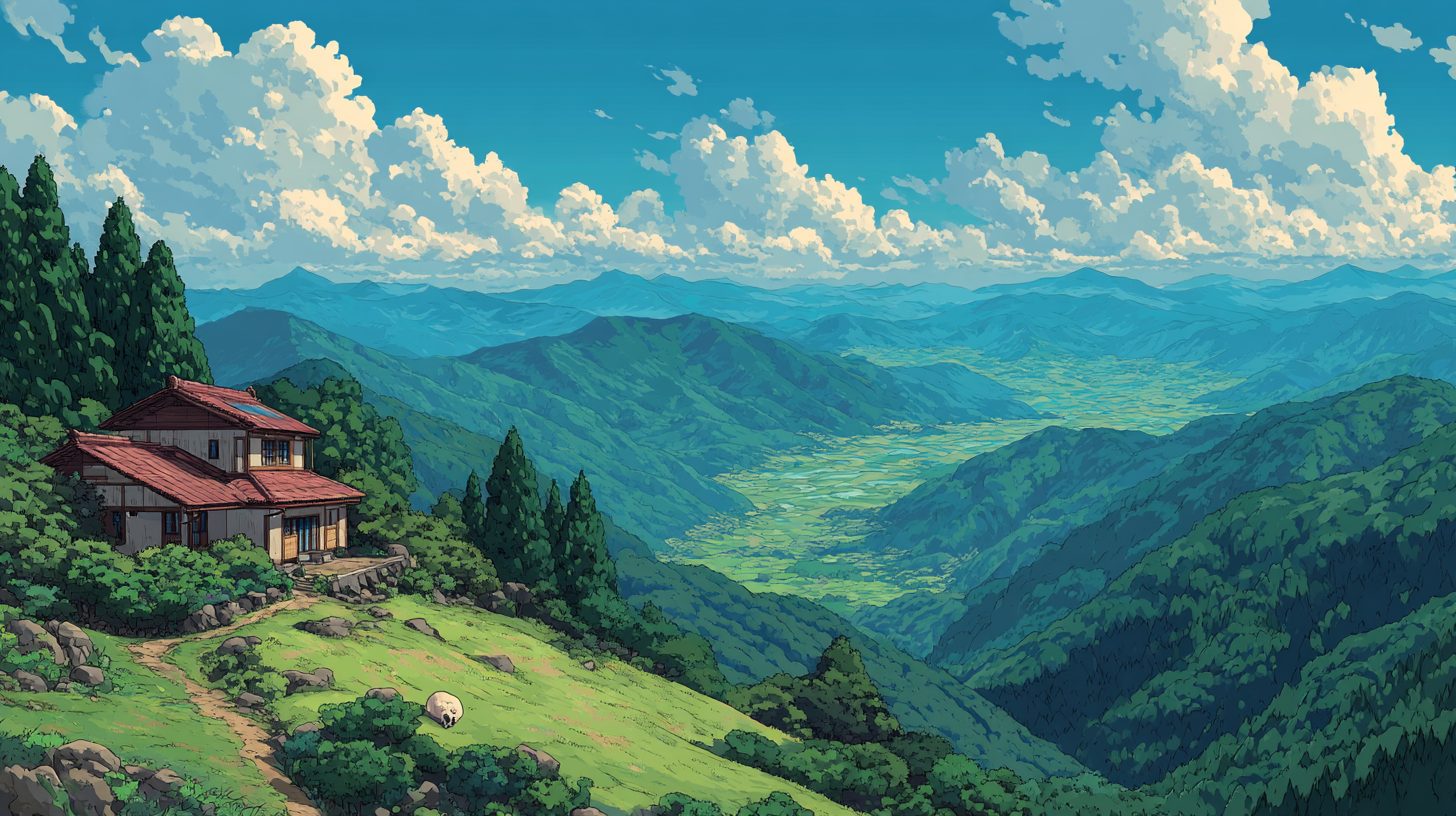 Houses on Beautiful Rural Japan Landscapes – Anime-Style