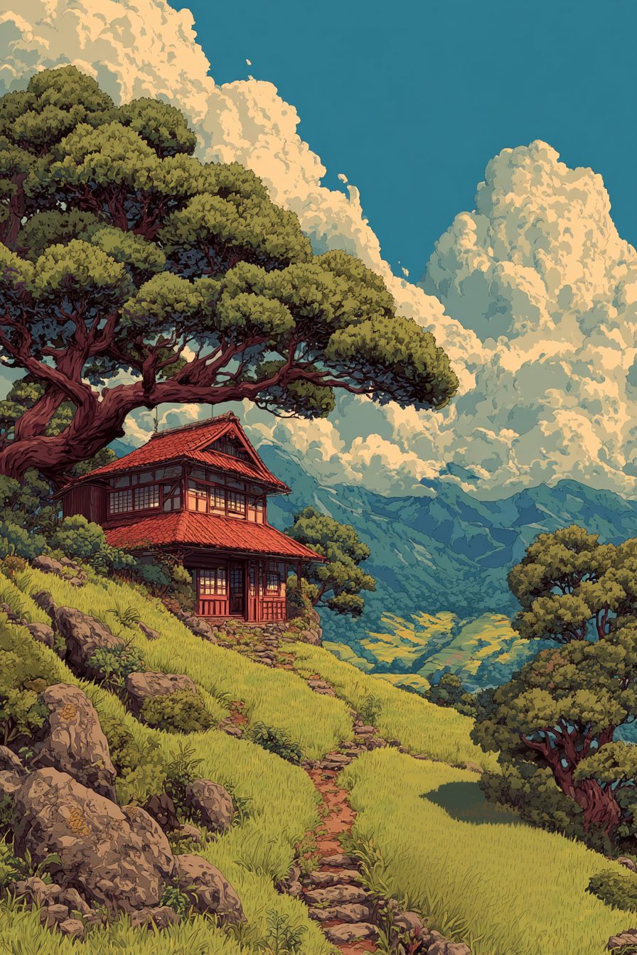 Houses on Beautiful Rural Japan Landscapes – Anime-Style