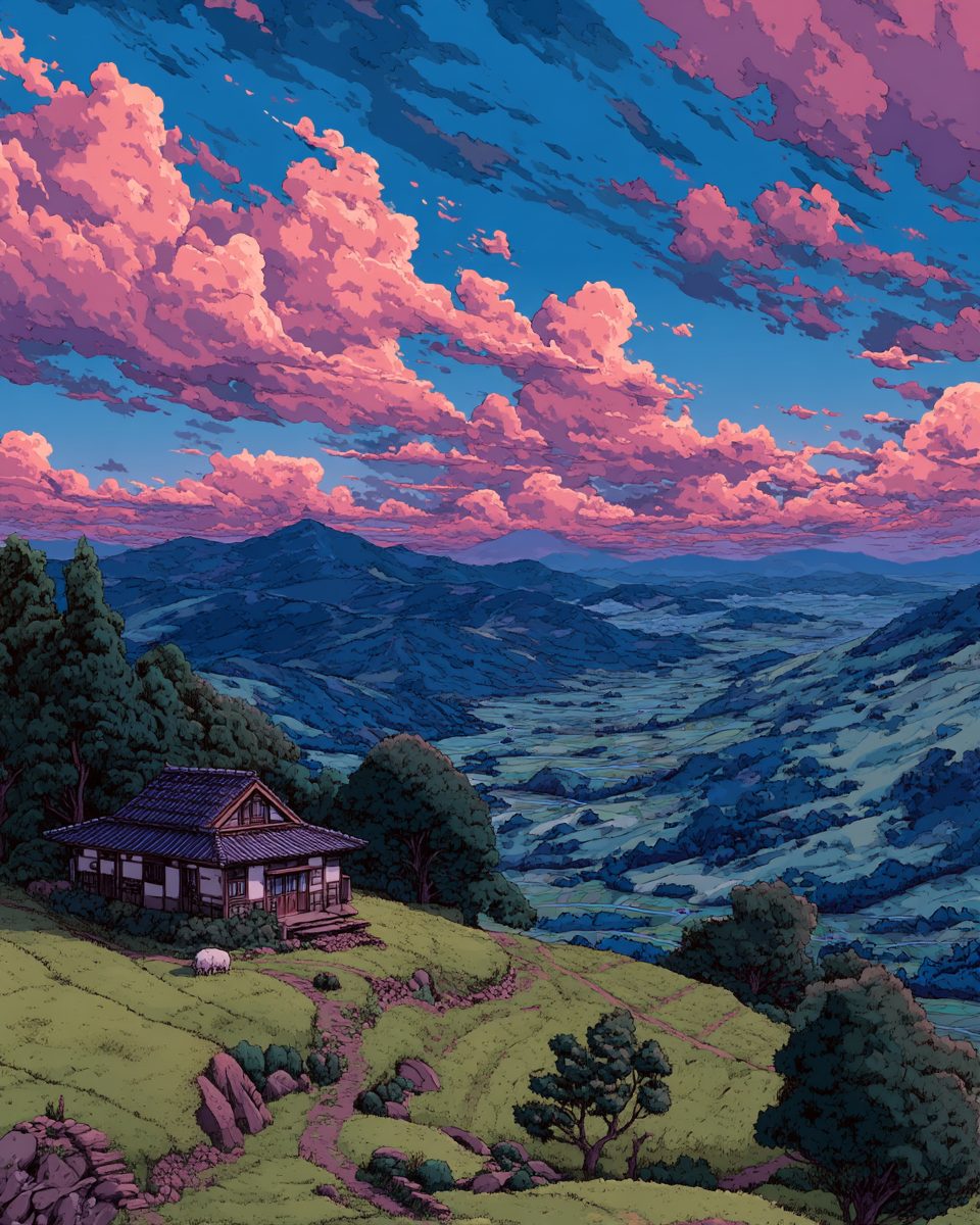 Houses on Beautiful Rural Japan Landscapes – Anime-Style
