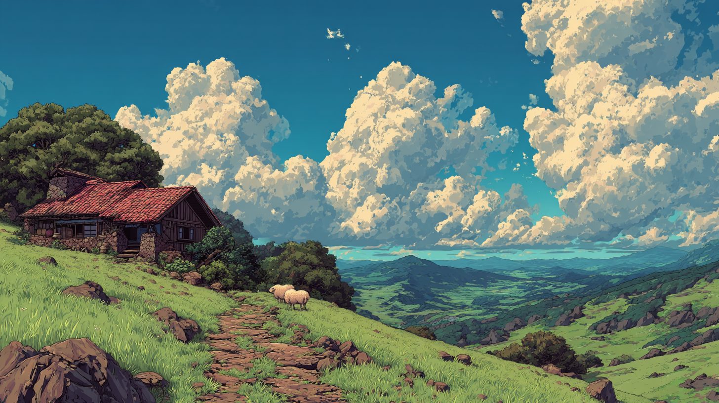 Houses on Beautiful Rural Japan Landscapes – Anime-Style
