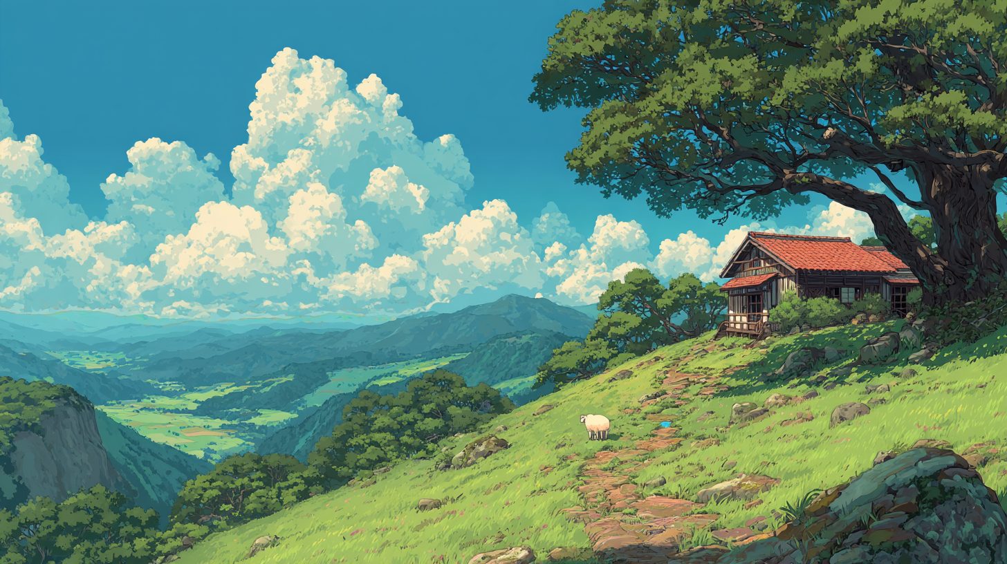 Houses on Beautiful Rural Japan Landscapes – Anime-Style