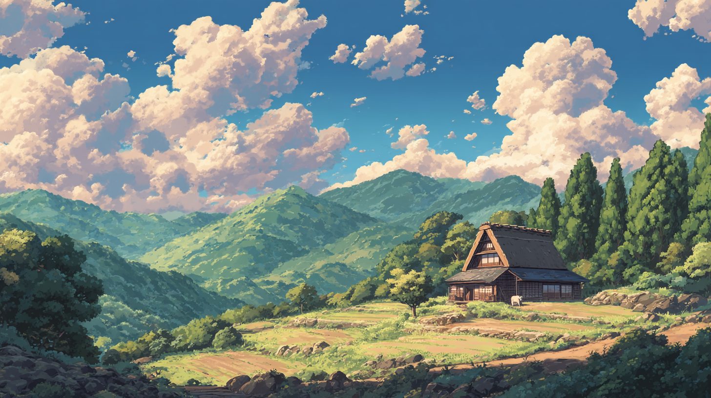 Houses on Beautiful Rural Japan Landscapes – Anime-Style