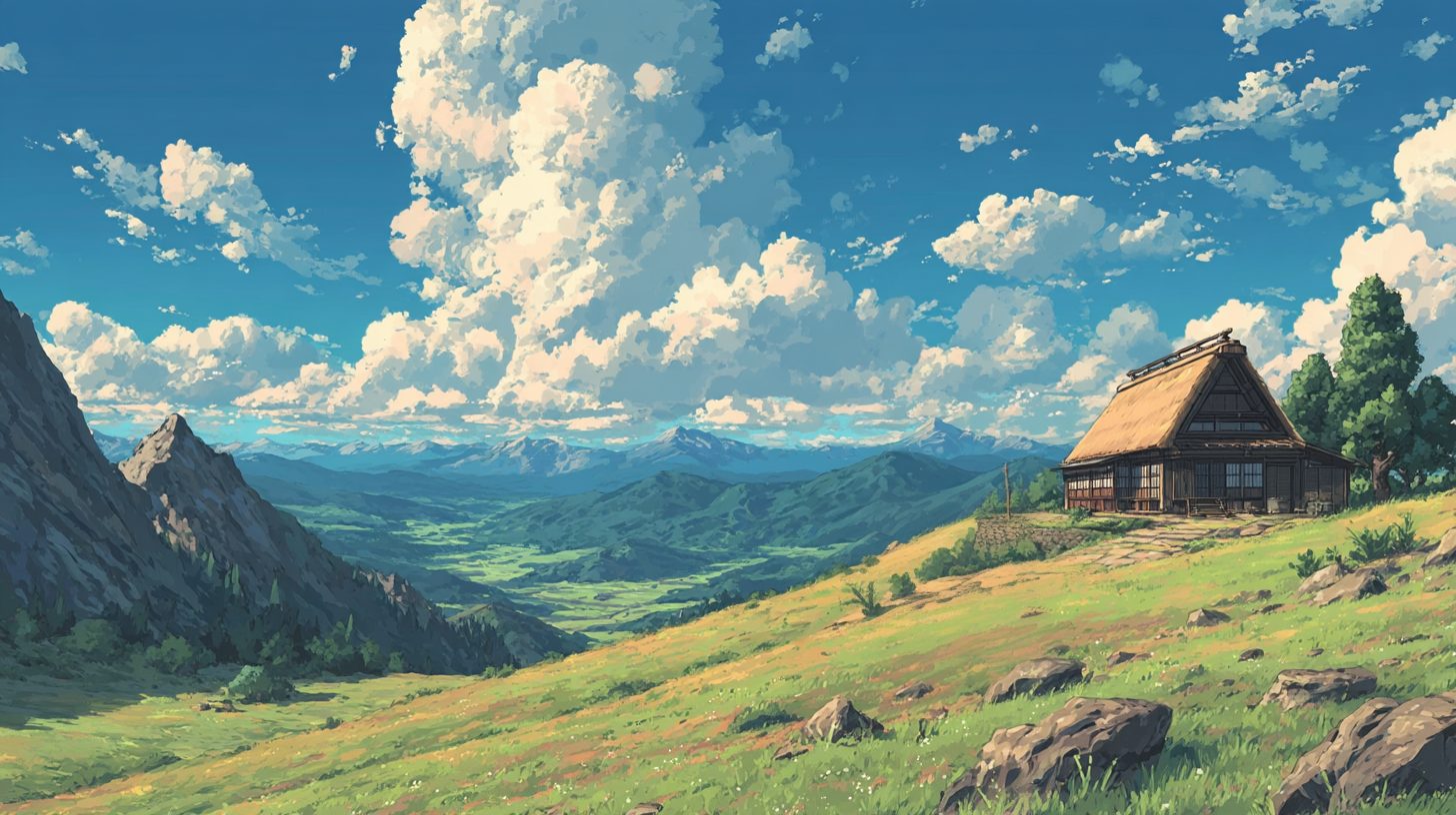 Houses on Beautiful Rural Japan Landscapes – Anime-Style