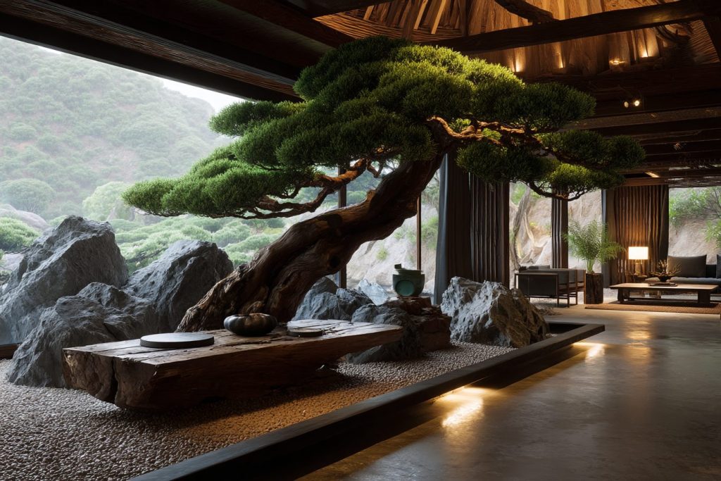 Rustic House of Rocks and Bonsai Trees AI Artwork 18