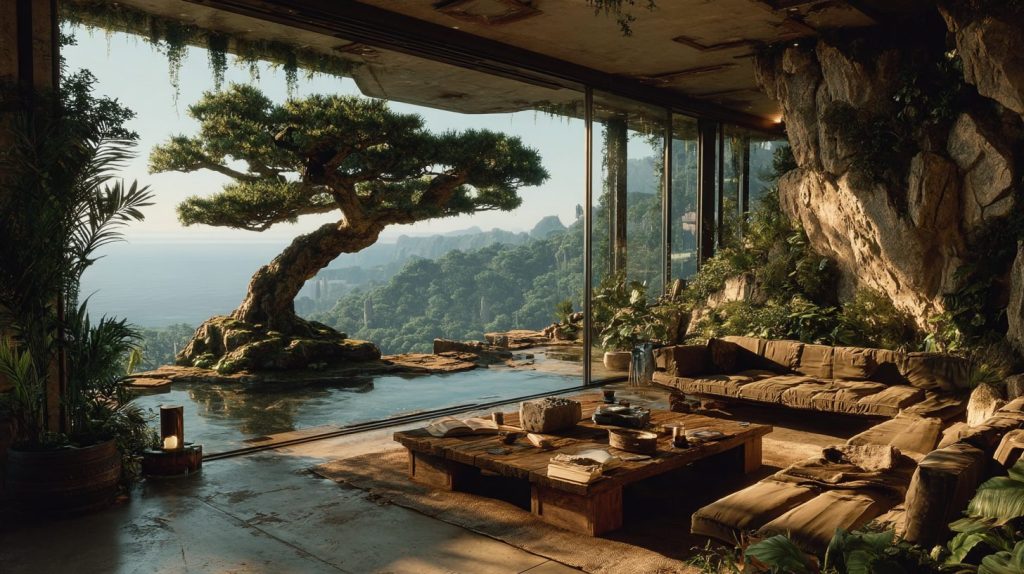 Rustic House of Rocks and Bonsai Trees AI Artwork 21