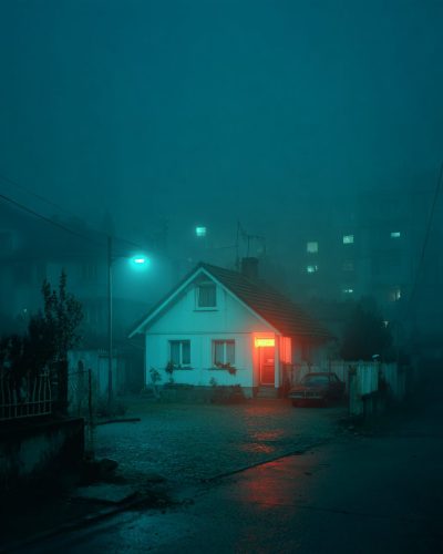 A Cold Evening at a Small European Town AI Artwork