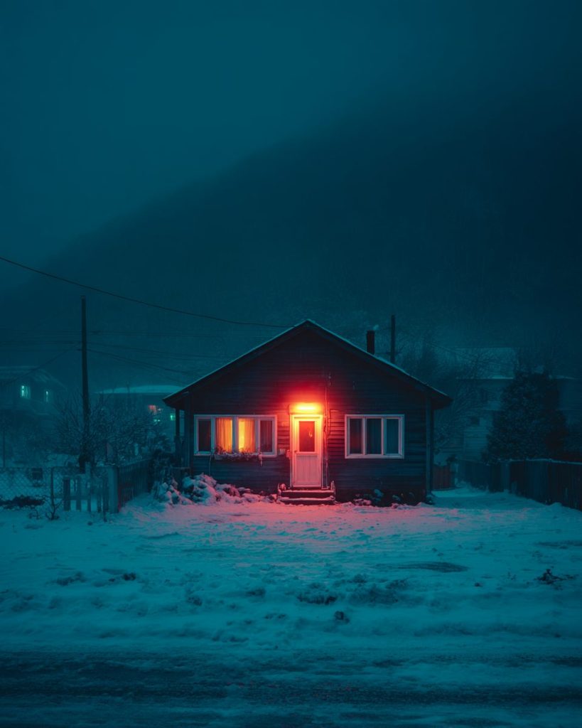 A Snowy Town with Neon Lights AI Artwork 4