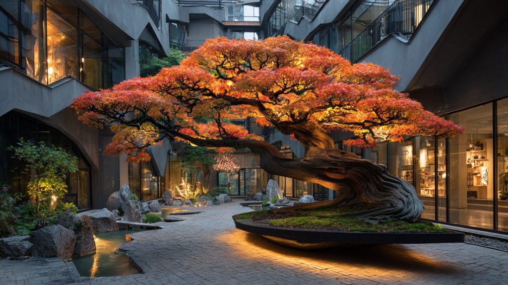 Autumn Bonsai Tree in a Courtyard AI Artwork 13