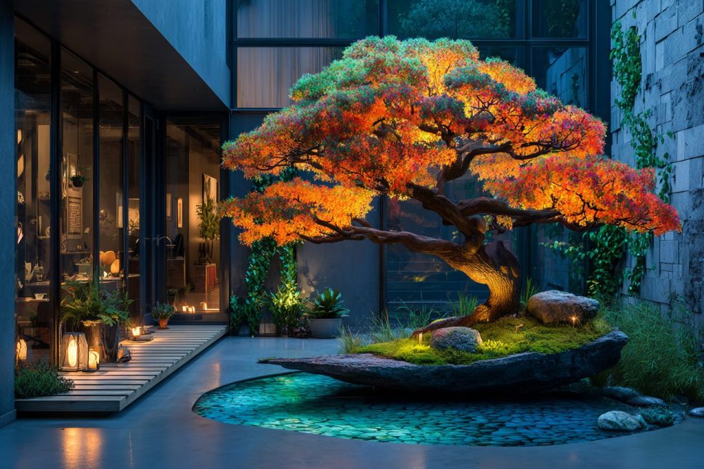 Autumn Bonsai Tree in a Courtyard AI Artwork 14