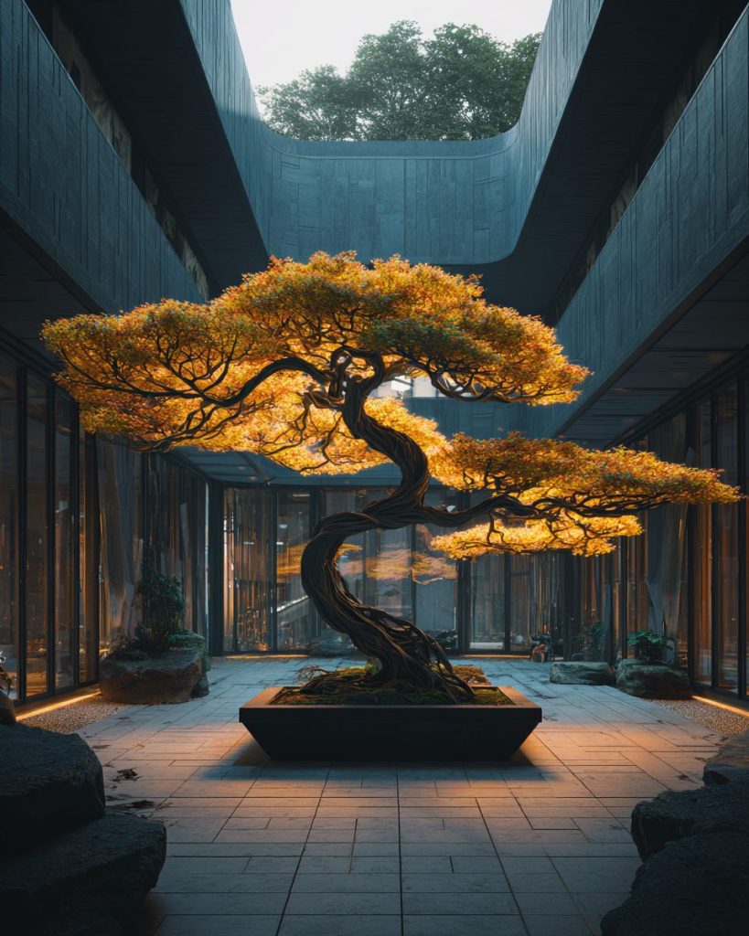 Autumn Bonsai Tree in a Courtyard AI Artwork 7