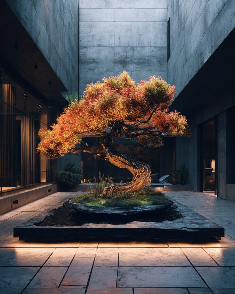 Autumn Bonsai Tree in a Courtyard AI Artwork 8