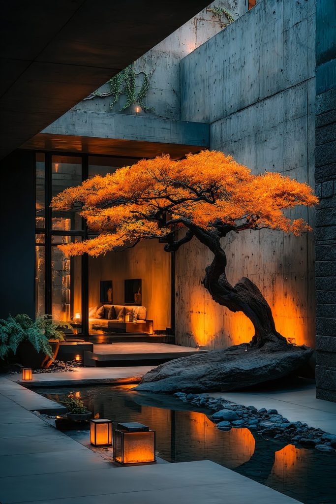 Autumn Bonsai Tree in a Courtyard AI Artwork 9