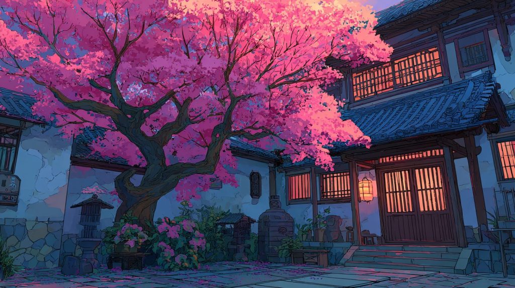 Beautiful Courtyard Gardens - Anime-Style AI Artwork 12