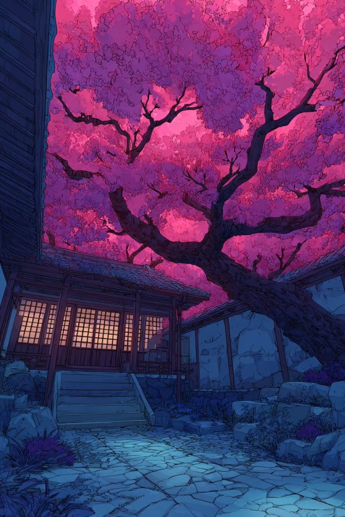 Beautiful Courtyard Gardens - Anime-Style AI Artwork 3